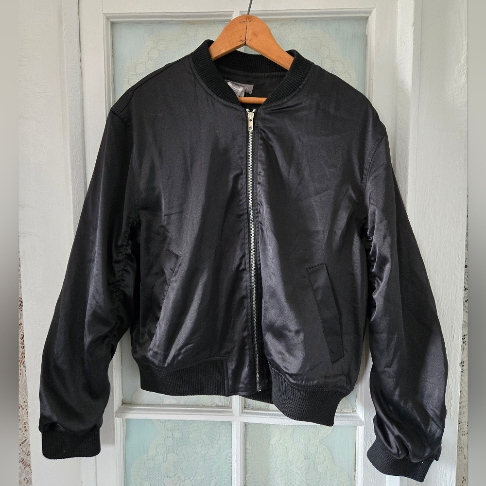 Sans Souci Black Satin Bomber Jacket L